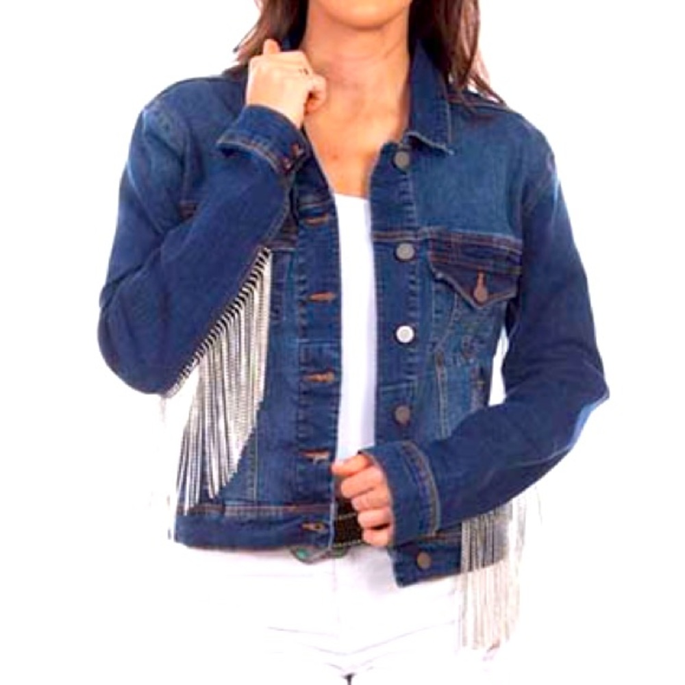 Scully Rhinestone fringe cowgirl jean jacket urban electric cowboy RTL $150 NWT